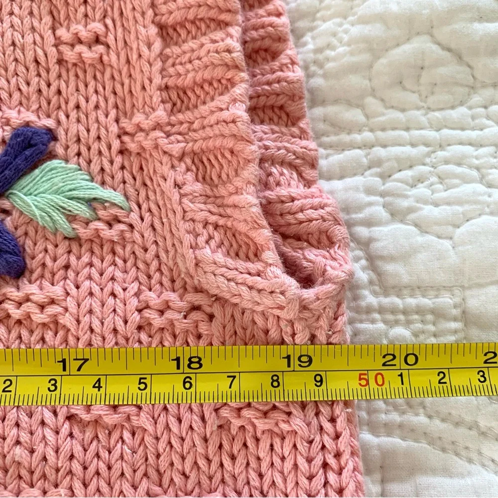 Vintage Sweater Jack Winter Hand Knit Easter Fruit Basket Sz Medium Petite Pink - Picture 9 of 12